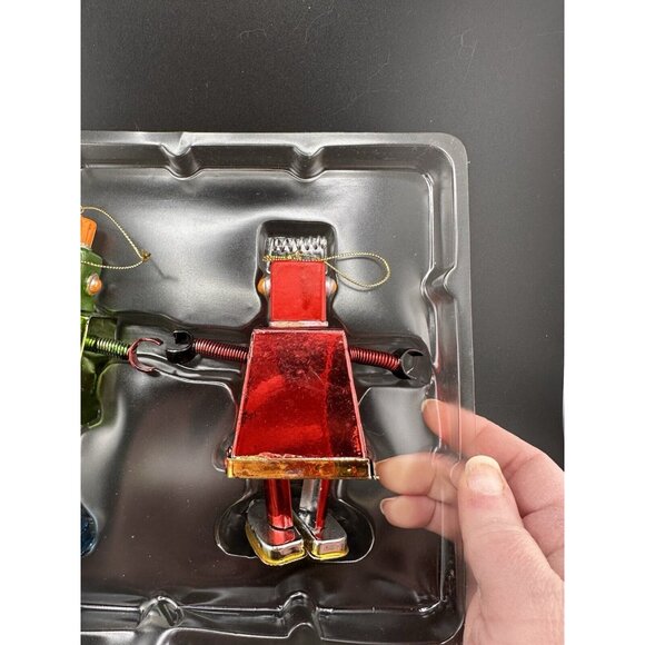Old Navy Box of Robot Christmas Ornaments Red Green Spring Arms Dangling Legs - Picture 8 of 16